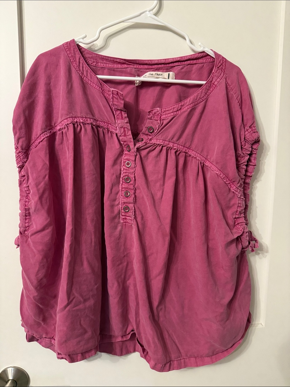 We The Free Washed Rose Button-Front Peasant Blouse- Small